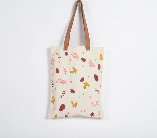 Embroidered Tote Bag with Vegan Leather Straps