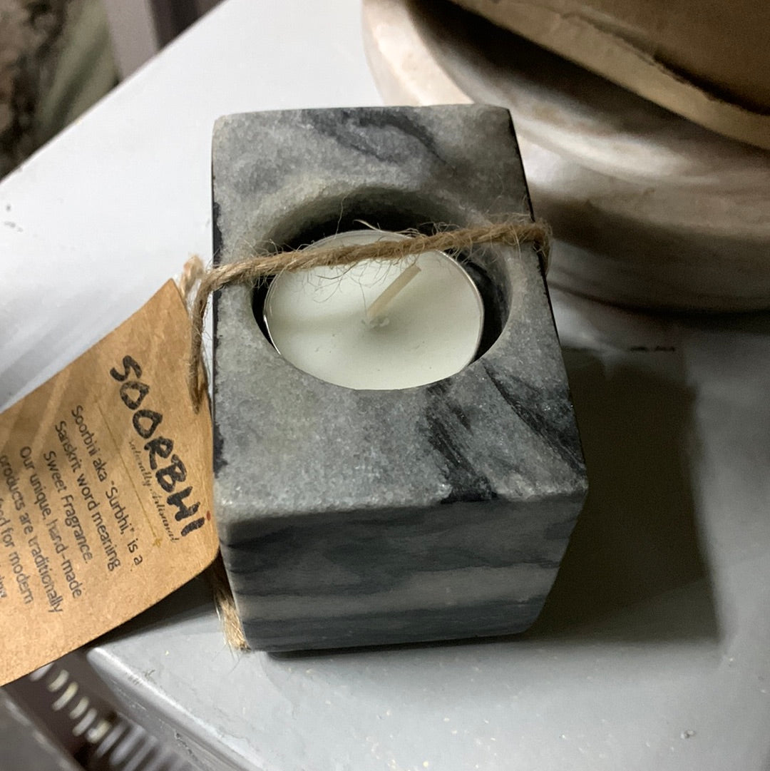 Marble block tealight holder