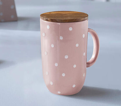 Decorative Pink Mug with Wooden Lid