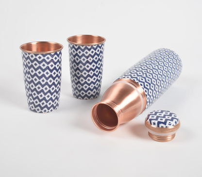 Patterned Copper Water Bottle Set with 2 Glasses