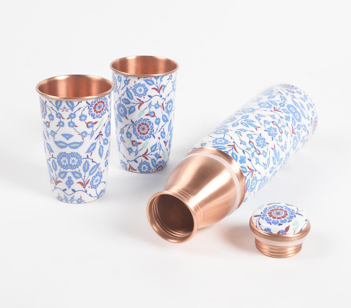 Patterned Copper Water Bottle Set with 2 Glasses