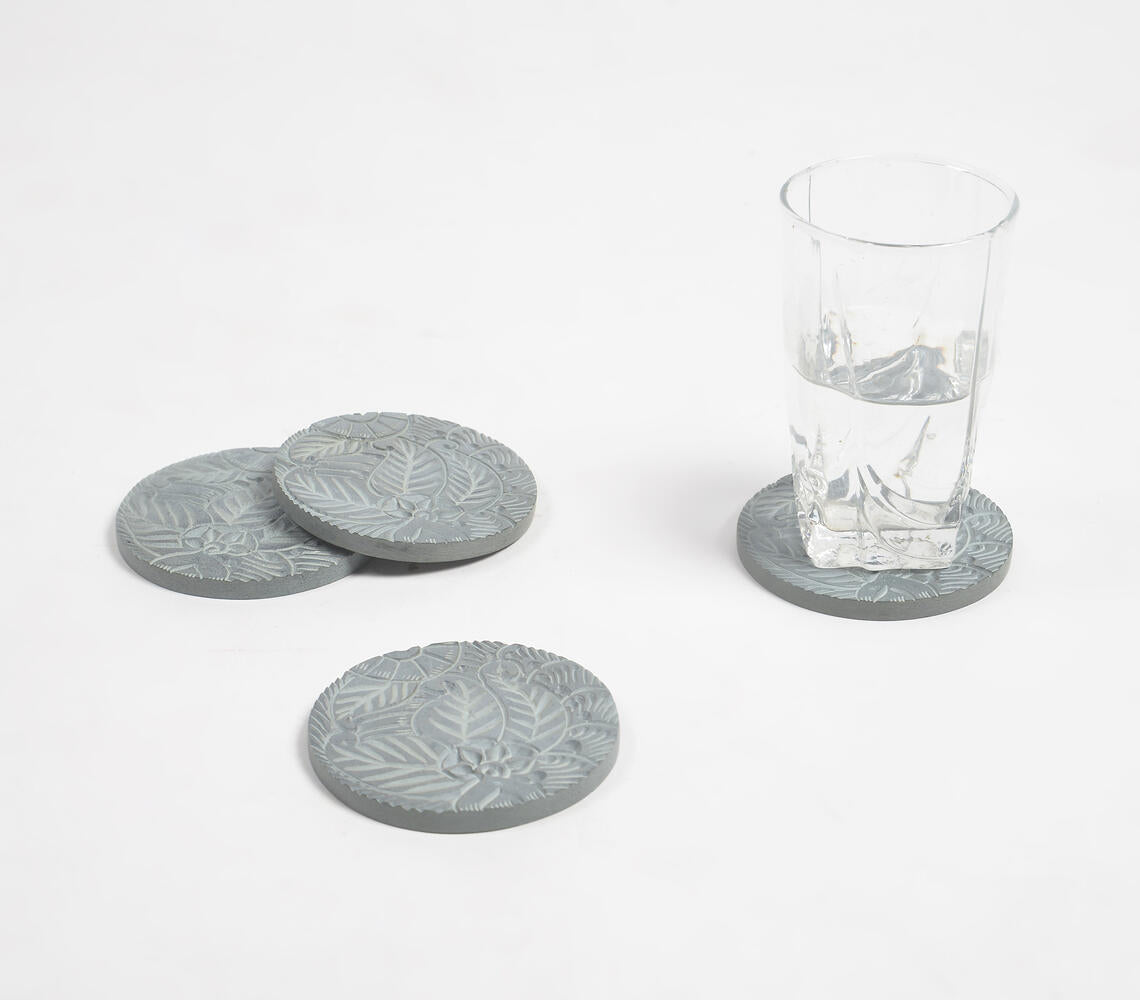 Stone Carved Coasters with Wooden Stand