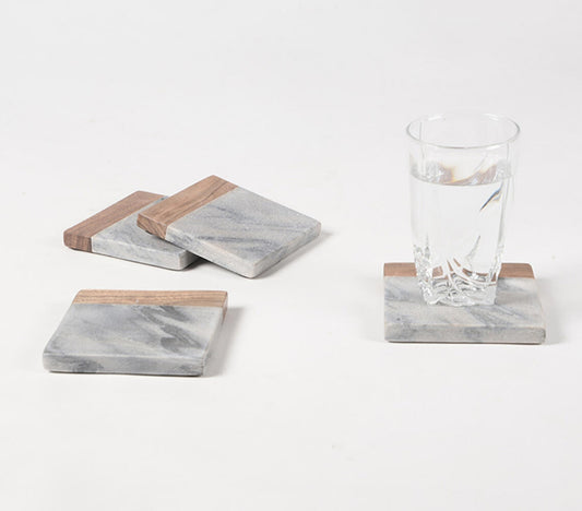 Marble & Wood Coasters - Set of 4
