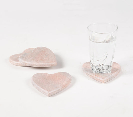 Pink Marble Heart Shaped Coasters - Set of 4
