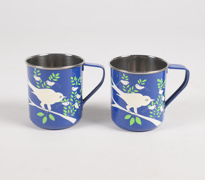 Stainless Steel Mugs, Hand Painted - Set of 2