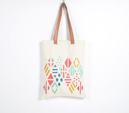 Embroidered Tote Bag with Vegan Leather Straps